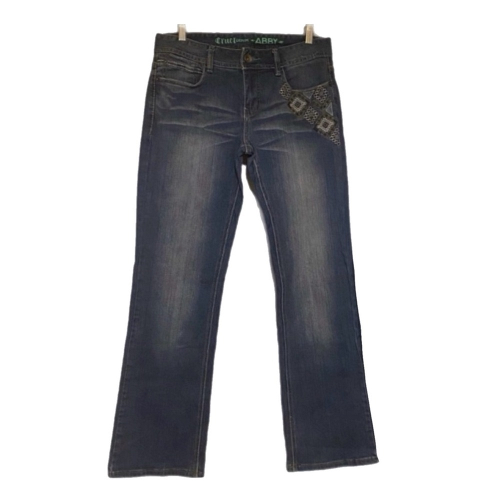 Cruel Abby Western Embroidered Jeans Boot Cut Mid Rise Dark Blue 9R